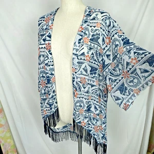 Disney Moana Blue Fringe Boho MEDIUM Kimono Polynesian Shawl Hot Topic - Picture 1 of 18