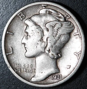 Moneda de diez centavos de mercurio 1931-S - ¡mejor fecha! - Imagen 1 de 2