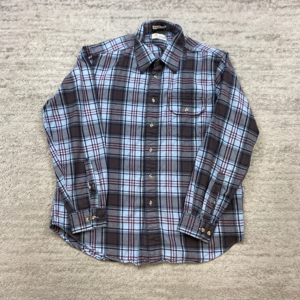 VTG Pringle Of Scotland Wool Button Shirt Large Blue Tartan Mackinaw Shacket 90s - Image 1 of 4