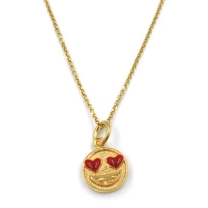 Collana con Ciondolo Emoticon con Occhi a Cuore in Argento 925 Placcato Oro - Foto 1 di 4