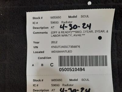 Used Radiator fits: 2012 Kia Soul AT Grade C Foto 1 de 4