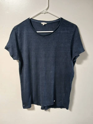 Orlebar Mujer Mediano Lino Camiseta Azul Marino Cuello Redondo Foto 1 de 4