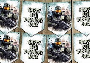 Halo Cumpleaños Bandera Bunting Colgante Decoración Fiesta Personalizado Gamer Banner - Imagen 1 de 1