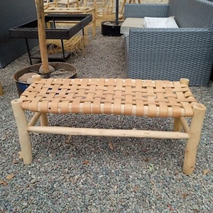 Moroccan Wood And Leather Bench, Leather Chairs, Wooden Beches. - Picture 1 of 9