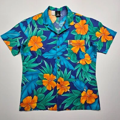 Camisa De Colección Kennington Para Hombres Mediana Azul Naranja Aloha Hawaiian Tropics Flower Camp Foto 1 de 4