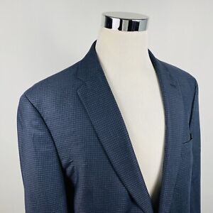 Joseph Jos A Bank 46L Slim Fit Sport Coat Blue Plaid 100% Wool Two Button Vented