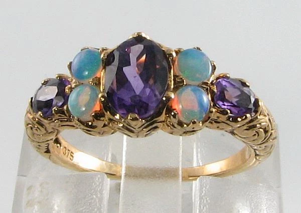 БОЛЬШОЕ ЗОЛОТОЕ ВИКТОРИАНСКОЕ КОЛЬЦО 9 КАРАТ С АФРИКАНСКИМ АМЕТИСТОМ И ОПАЛОМ AUS БЕСПЛАТНОЕ ИЗМЕНЕНИЕ РАЗМЕРА - Изображение 1 из 1