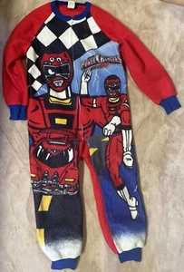 Vintage Power Rangers Pajamas Red Ranger One Piece Kids Sz 8 Full Zip Rare READ - Picture 1 of 7