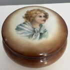 Antique Victorian Limoges France Porcelain Hair Receiver Trinket Box Portrait