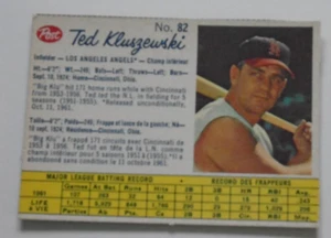 Ted Kluszewski 1962 Post cereal card Canadian - Picture 1 of 1