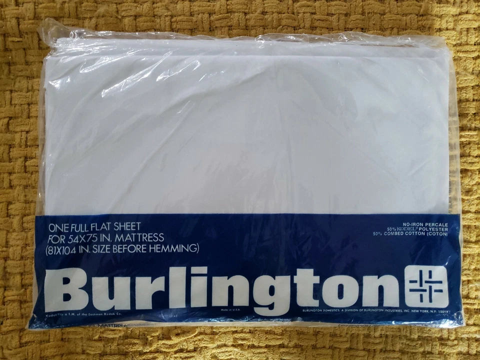 ВИНТАЖНЫЙ полный плоский лист Burlington No Iron Percale для матраса 54x75 ЗАПЕЧАТАННЫЙ - Изображение 1 из 4