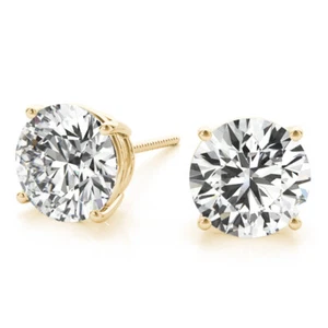 Diamond Stud Earrings E VS1 Round 2 CT AGI Certified Lab created 14K Yellow Gold - Picture 1 of 11