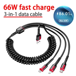 Câble de Charge Rapide 3 en 1 Cordon Chargeur Téléphone Portable pour iPhone Type C Micro USB - Photo 1 sur 19