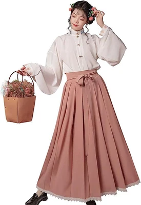 Maxi falda plisada cuello mandarín traje tradicional Hanfu para mujer Ming Foto 1 de 4