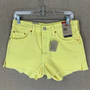NEW! Levis 501 Shorts 28 Womens Yellow High Waist Crop Booty Hot Pant Summer - Picture 1 of 13