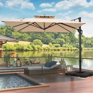 10'x10' Patio Umbrella Cantilever Outdoor Hanging Umbrella for Garden Deck Pool - Picture 1 of 8