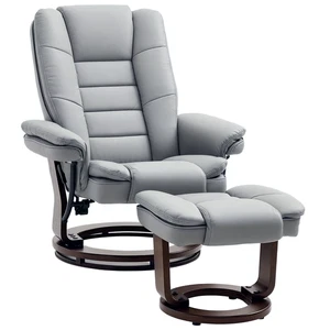 HOMCOM Swivel Manual Recliner and Footrest Set PU Leather Lounge Chair Grey - Picture 1 of 12