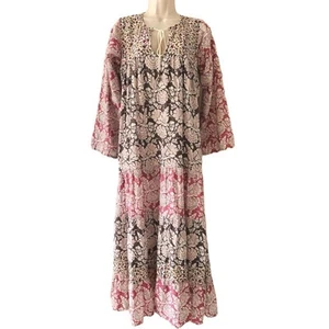 Zara Cotton Maxi Kaftan Summer Floral Print Light Dress Rose Pink Grey Size S - Picture 1 of 15