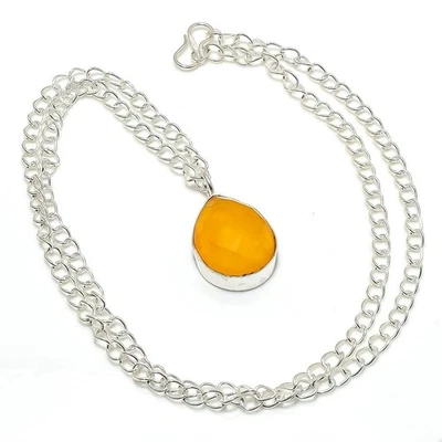 Amarillo Piedra Preciosa De Ónix Hecho A Mano Plata De Ley 925 Joyería Collar - Imagen 1 de 4