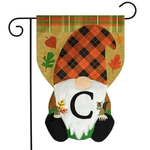 Briarwood Lane Fall Gnome Burlap Monogram Letter C Garden Flag - Picture 1 of 4
