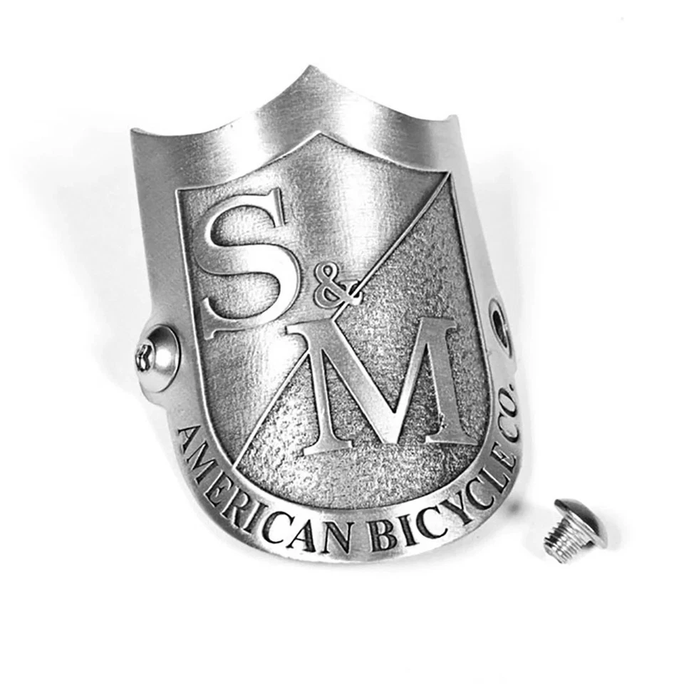 Insignia de tubo de cabeza con logotipo de escudo de bicicletas S&M - PLATEADO Foto 1 de 1