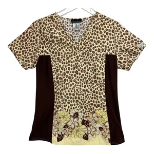 Scrub top Cherokee taglia small stampa animalier con fiori ha tasche A63 - Foto 1 di 3