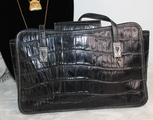 Brighton Black Leather Croc Embossed Front Shoulder Bag Purse Creed #231439 - Picture 1 of 16