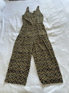 Whistles Yellow Navy Blue Geometric Sleeveless Crop Leg Jumpsuit Size 8 10 Pocke - Picture 1 of 20