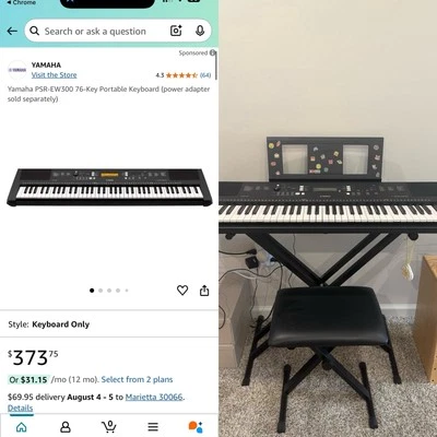 Teclado portátil Yamaha PSR-EW300SA 76 teclas con soporte (SOLO RECOGIDA LOCAL) Foto 1 de 2