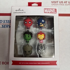 Hallmark Ornaments Marvel Set Of 6 Mini Ornaments 2HCM9228 Groot Spiderman Hulk - Picture 1 of 5