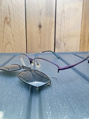 Óculos de sol vintage Ralph Lauren roxo metal SOMENTE ARMAÇÕES COM CLIPE 145mm - Imagem 1 de 4