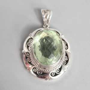 Colgante grande de plata de ley 925 con topacio verde claro facetado piedras preciosas declaración - Imagen 1 de 4