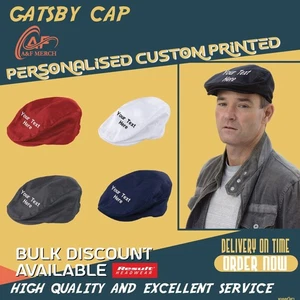 Personalised Printed Gatsby Cap Vintage Style Flat Cap Custom Retro Headwear - Picture 1 of 5