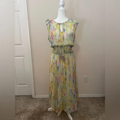 Nuevo con etiquetas Maxi Vestido Anthropologie Acuarela Talla 12P Vacaciones Primavera Jardín Calado Foto 1 de 4