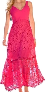 Boston Proper rosa Mixed Media Spitze Bommel ärmellos Stufen Maxikleid S neu mit Etikett - Bild 1 von 14