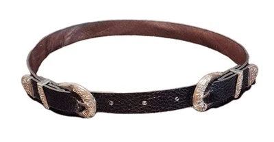 Boys Girls Childrens Black Leather Double Silver Western Belt Buckle Size 19-23" - Image 1 of 3