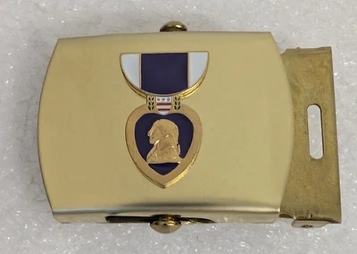 Fivela de cinto militar coração roxo latão maciço feito nos EUA vintage bom! - Imagem 1 de 4