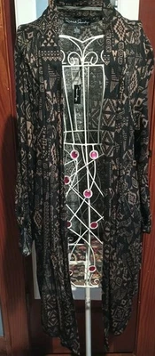 Cárdigan Suéter Plumero Ligero French Laundry Negro/Taupe Azteca Talla L Foto 1 de 4