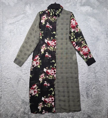 Curations Shirt Dress Womens XSP Black Mixed Print Midi Long Sleeve Sheer - Image 1 of 4