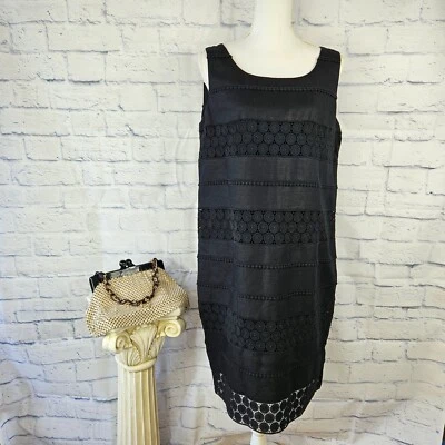 NWT Talbots Size 12 Black Linen Blend Sleeveless Crochet Lace Sheath Dress $199 - Image 1 of 4