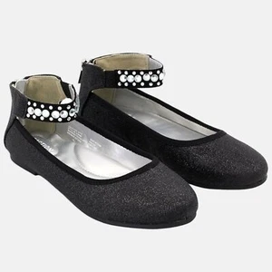 Kenneth Cole Reaction Glitter Ballet Flats Girls Dress Shoes Ankle Strap Size 3 - Picture 1 of 8