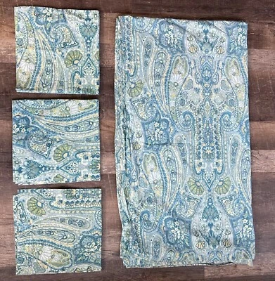 Edredón Pottery Barn Rosalie King y 3 fundas de euro cachemira azul aguamarina amarillo verde Foto 1 de 4