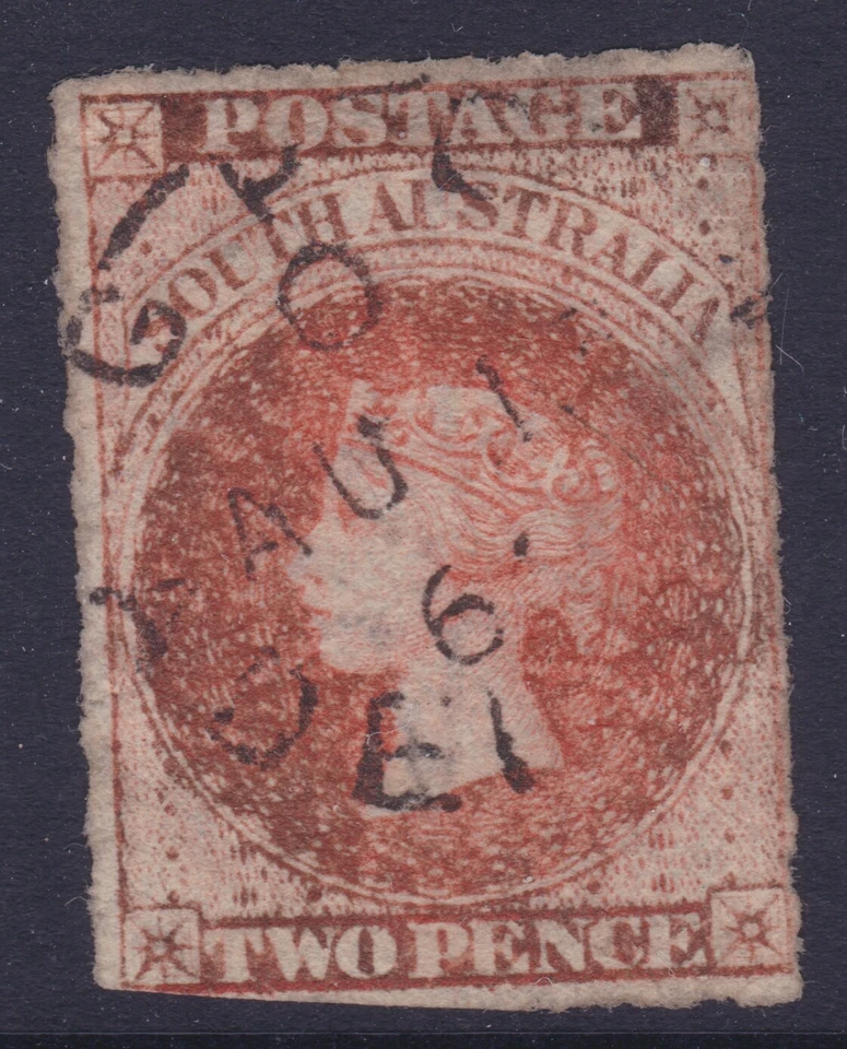 c.1865 SA South Australia 2d QV Sideface Naranja GPO ADELAIDE REF: SAA2O59 Foto 1 de 1