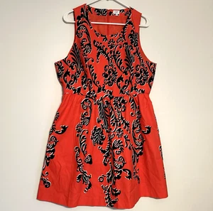 CROWN & IVY Womens Dress 16 Fit & Flare Sleeveless Floral Salmon Cotton Pockets - Picture 1 of 9