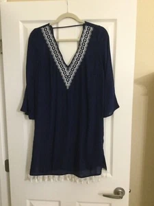 Boho bestickte Quastenverkleidung Strand Pool Verkleidung Marineblau Minikleid Kona Sol (M) - Bild 1 von 3