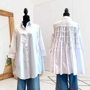 WARUM KLEID Damen S Button Down Stufen Rüschen Rücken Tunika Shirtkleid weiß - Bild 1 von 12