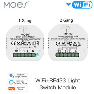 MOES 1/2 Gang WiFi RF Smart Light Switch Module 3-Way DIY With Alexa Google APP