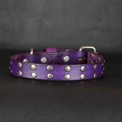 Кожаный ошейник для собаки с заклепками. Ширина 1 дюйм. Розовый фиолетовый - Изображение 1 из 4