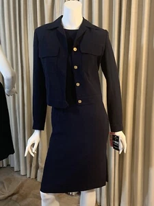 David Warren New York Damen marineblau Kleid & Jacke 2-teiliges Set Größe 6 UVP 158 $ - Bild 1 von 12