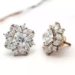 3Ct Lab Created Diamond Screw Back Halo Stud Earrings Solid 14K Rose Gold Finish - Picture 1 of 4